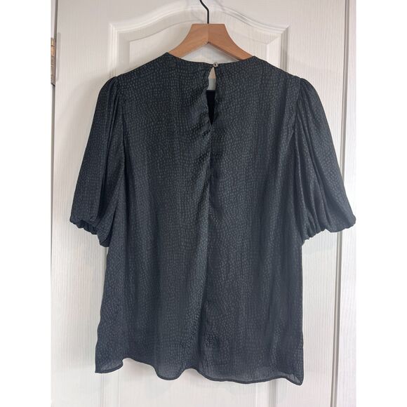 Pants Store Women's Short Puff Sleeve Blouse Lined Black Polyester Top Size S - Picture 3 of 10